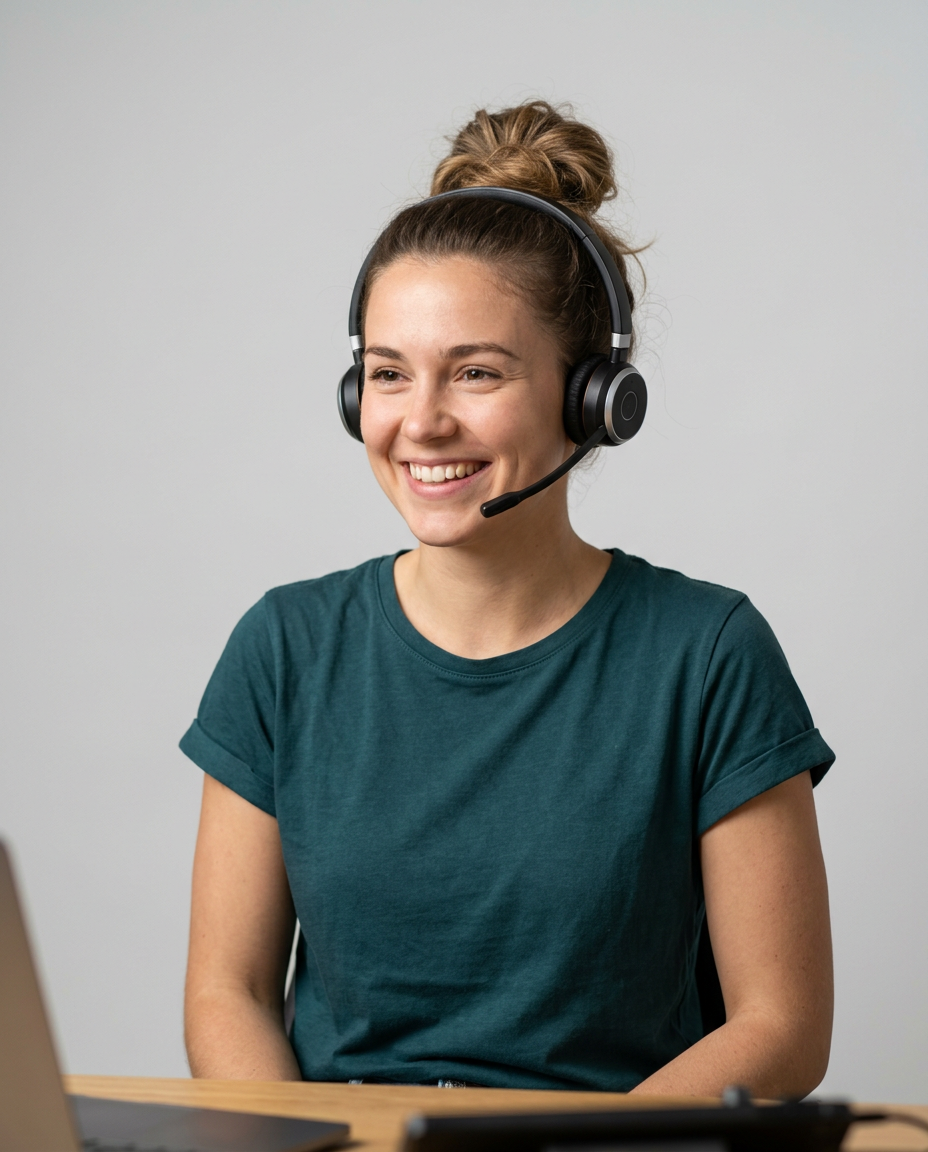 Generated portrait of a smiling host wearing a headset